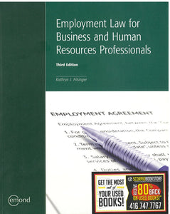 Employment Law for Business 3rd Edition by Kathryn J Filsinger 9781552395950 (USED:VERYGOOD) *AVAILABLE FOR NEXT DAY PICK UP* *c25