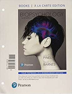 Biopsychology 10th Edition by John P. J. Pinel LOOSELEAF 9780134567709 (USED:ACCEPTABLE; highlights, shows wear, unbinded) *AVAILABLE FOR NEXT DAY PICK UP* *C5