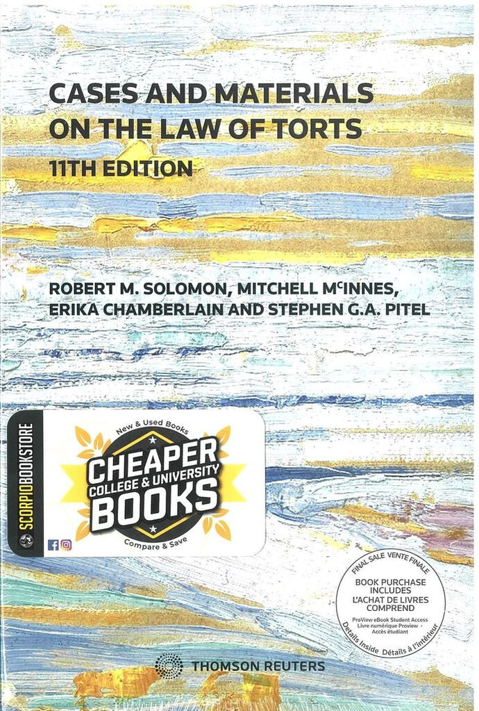 Cases and Materials on the Law of Torts 11th edition + Proview by Robert Solomon 9780779899661 *FINAL SALE* *87d [ZZ]