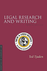 Legal Research and Writing by Ted Tjaden 9781552214145 (USED:VERYGOOD) *82d