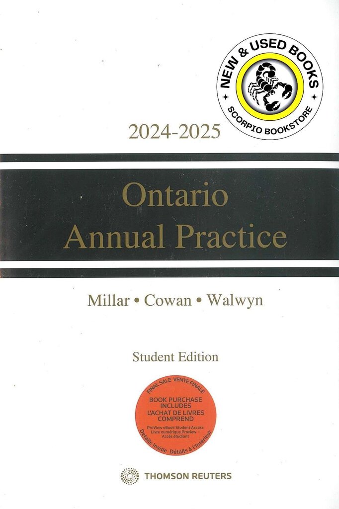 *PRE-ORDER, APPROX 4-6 BUSINESS DAYS* Ontario Annual Practice 2024-2025 +Proview +Forms by Millar STUDENT EDITION 9781038200617 *w2 *FINAL SALE*