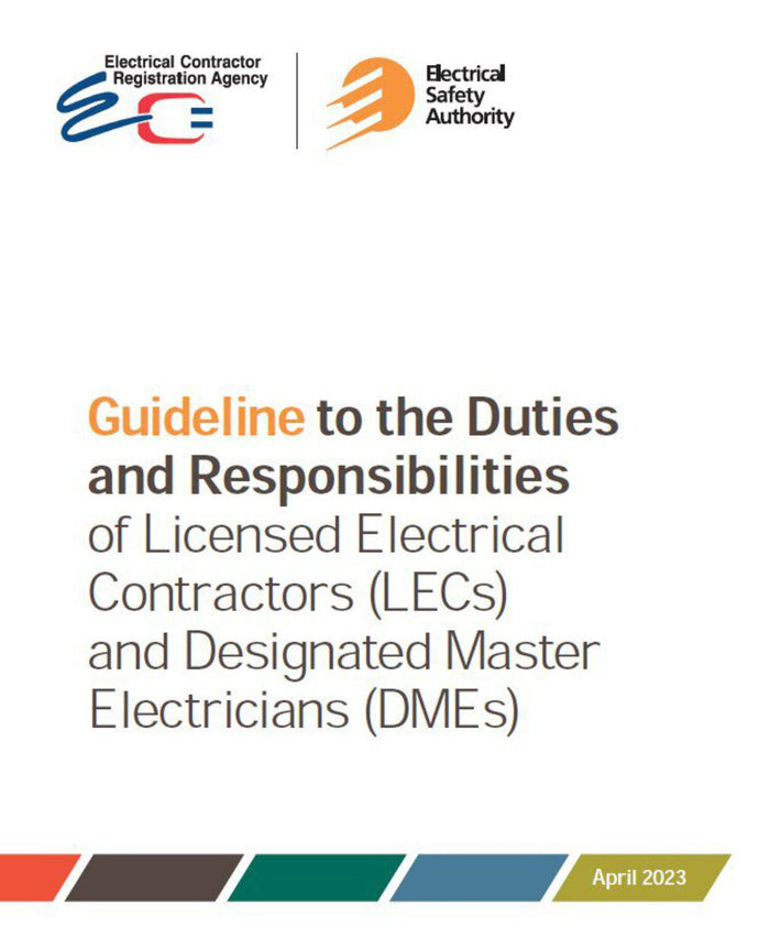 Guideline to the Duties and Responsibilities of Licensed Electrical Contractors (LECs) and Designated Master Electricians (DMEs) - Print and Bind