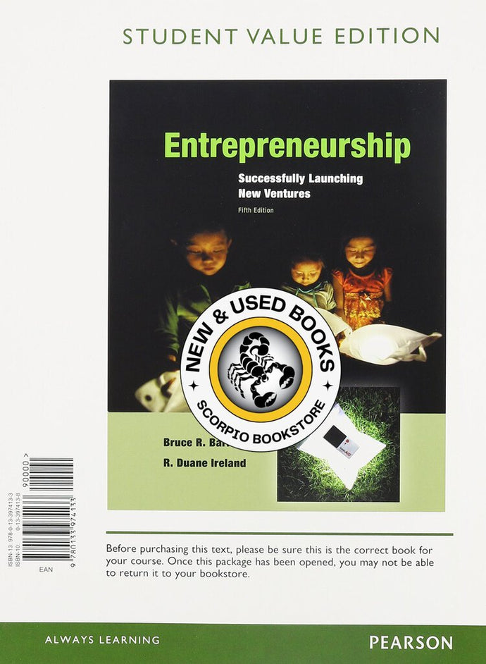 Entrepreneurship 5th Edition by Bruce R. Barringer Loose-Leaf 9780133974133 (USED:GOOD) *AVAILABLE FOR NEXT DAY PICK UP* *Z129